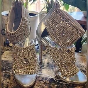 Azalea WangGrizzled Rhinestone Ankle Cuff Dress Sandal **Missing Stones Shown**